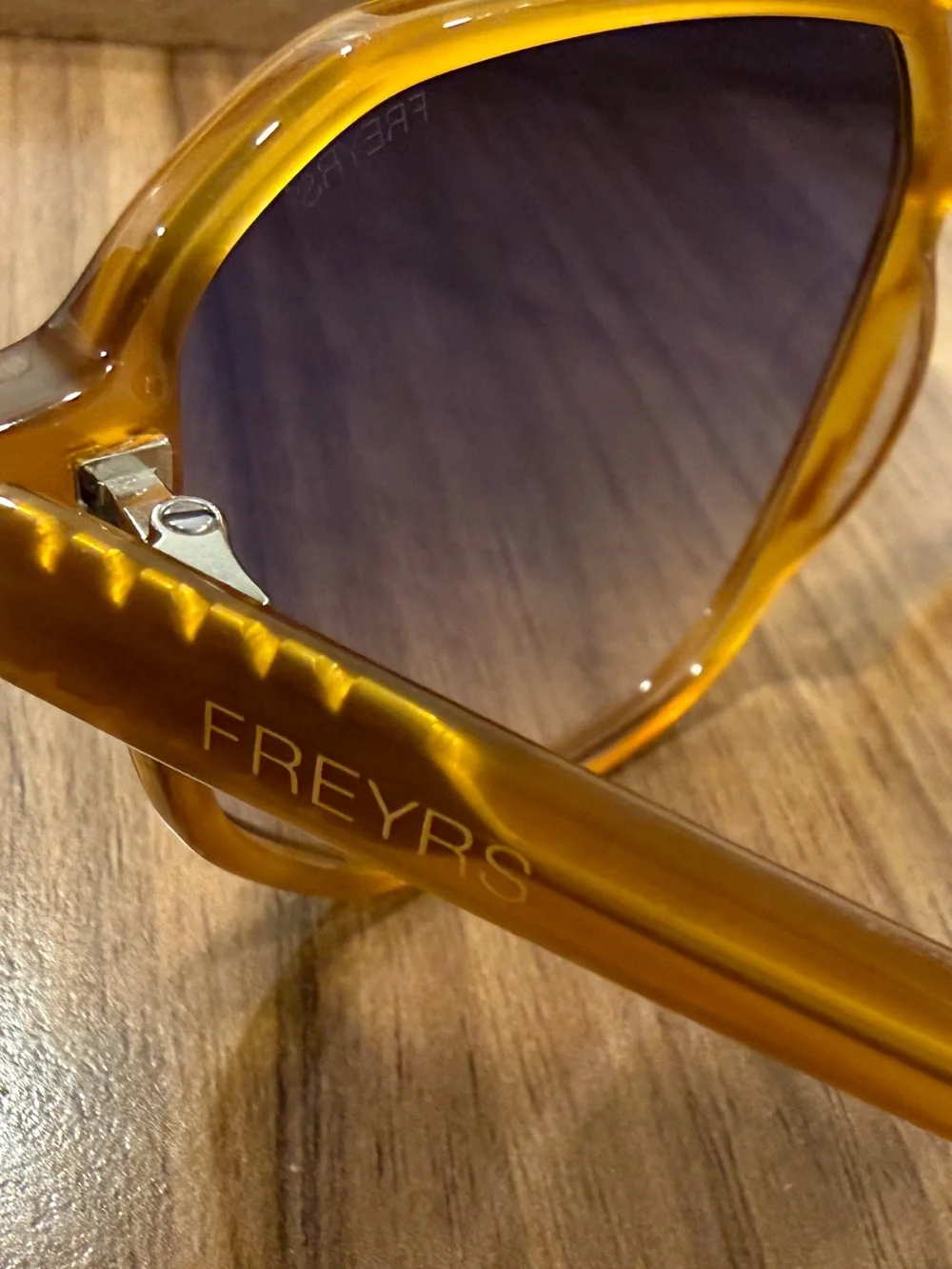 Freyrs Billie Amber Frame Sunglasses with Blue Gradient Lenses + Case